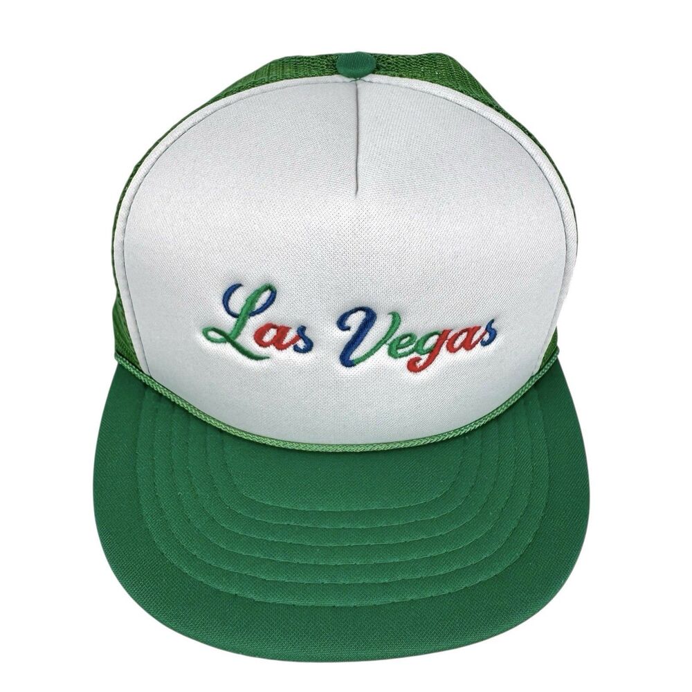 Vintage Las Vegas Y2K Trucker Hat Kelly Green Adjustable Retro Mesh Embroidered